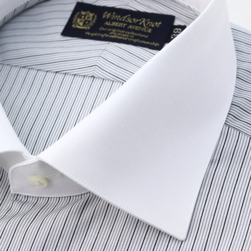 【送料無料】(ウィンザーノット) WindsorKnot ライトグレー ストライプ ワイドカラー クレリック ダブルカフス ドレスシャツ 100番手 双糸 綿100% 日本製 スリム|結婚式 ブランド おしゃれ プレゼント メンズ 男性 ワイシャツ ギフト 高級 かっこいい