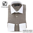 【11/1限定 11%OFFクーポン】 ウィンザーノット ワイシャツ ワイドカラー 起毛素材 コットンビエラ グレージュ 無地 クレリック 綿100% 日本製 メンズ 長袖 クリスマス