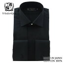  ワイシャツ ワイドカラー フライフロント ダブルカフス ドレスシャツ ブラック ブロード 綿100% 日本製 スリム | 父の日 結婚式 ギフト ブランド おしゃれ
