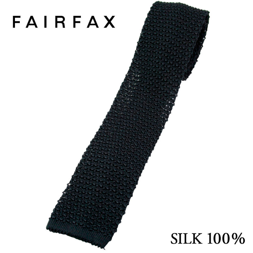 【送料無料】FAIRFAX（フェアファクス）ブラック無地 ニットタイ（イタリー）|結婚式 ネクタイ ブランド おしゃれ プレゼント メンズ 男性 ワイシャツ ギフト 高級 かっこいい