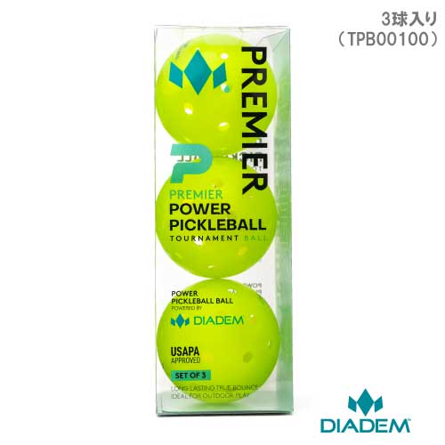 メーカーダイアデム(DIADEM) 品名・品番POWER PICKLEBALL 3PK (TPB00100) 数量3球入り カラー576 NEO 穴数40個 重量26g 直径74mm