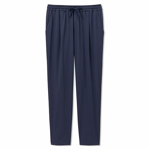 メーカーダンスキン 品番DC423111-DN サイズS/M/L/XL 対象性別レディース 　素材ESSENTIAL COMFORT CLOTH ECO(ナイロン85%、ポリウレタン15%) 　カラーDN(Dネイビー)発売日2023年 動きを妨げにくいストレッチ性と、柔らかな風合いが特徴的な軽量ナイロン素材を使用したロングパンツ。吸汗速乾、ストレッチ、UVケア（UPF15−30、紫外線カット率85％以上）機能付き。ヒップのヨークが小尻効果を与えてくれる、すっきりとしたテーパードシルエットがデザインポイントです。エクササイズからデイリーまでさまざまなシーンに幅広く使えるおすすめのアイテムです。