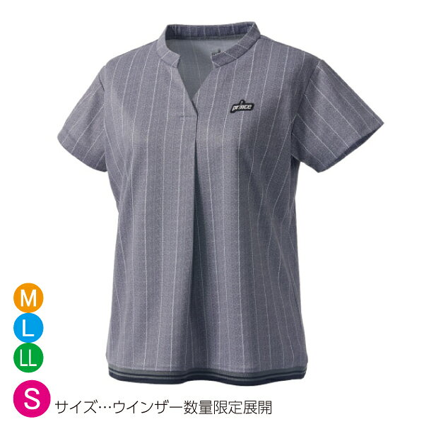 メーカープリンス 品番WF6032-154 カラーグレー(154) サイズM/L/LL 対象性別レディース 素材ヒートプルーフピンメッシュ(ポリエステル100%) 機能吸汗速乾/UPF50+/接触冷感/遮熱 発売日2026年7月 Sサイズはウインザー数量限定展開サイズになります。モノトーンストライプ柄のゲームシャツ。胸元のアレンジがさりげなく、シンプルで使いやすいアイテム。遮熱生地使用。
