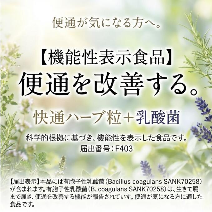 【機能性表示食品】快通ハーブ粒+乳酸菌 120粒 便通を改善 腸内環境を整える 有胞...