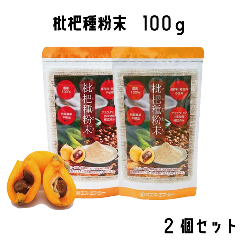 枇杷種粉末 100g　2個セット【メール便選択で送料無料】びわ ビワ 枇杷 ビタミン ミネラル 国内産