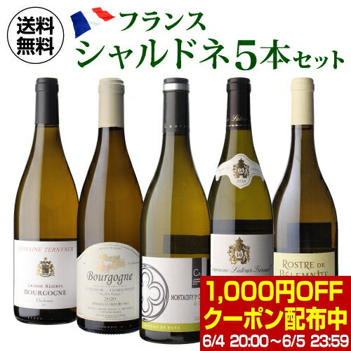 フランスワイン 1本当たり2,680円(税込) 送料無料 フランス産 シャルドネ 飲み比べ 5本セット 白 ワイン セット 浜運 あす楽