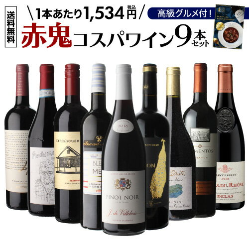 お肉たっぷりブッフ ブルギニョンが付いてくる！1本当たり1,534円(税込) 送料無料赤鬼コスパワイン9本セット 第28弾ワインセット 赤ワイン セット 浜運