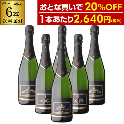 【最大P10倍 4/25 0時～24時】1本あたり2,640円税込 送料無料ルイ ブラン ブリュット 6本 ケース販売 750mlケース売 ポルヴェール ジャック辛口 シャンパン シャンパーニュ 浜運