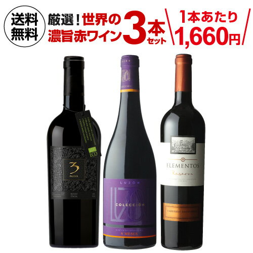 1本あたり1,660円(税込) 送料無料厳選！世界の濃旨赤ワイン3本セットワインセット 浜運 母の日 父の日 ギフト