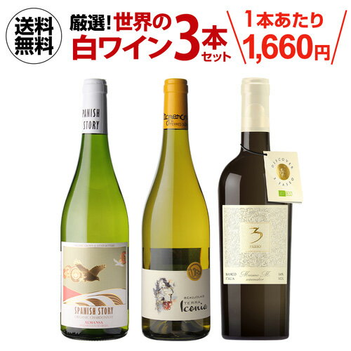 1本あたり1,660 円(税込) 送料無料厳選！世界の白ワイン3本セット 750ml 3本入フランス スペイン イタリア 飲み比べ ワインセット 浜運