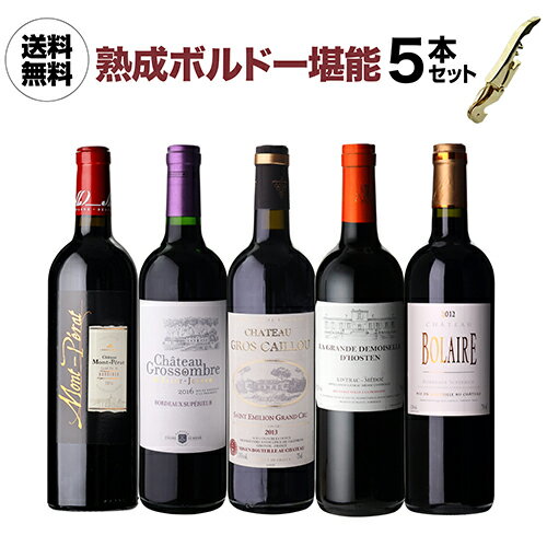 【800円OFFクーポン12/1～2　9:59まで】1本あたり2,860円(税込) 送料無料飲み頃！ 熟成ボルドー 堪能 5..