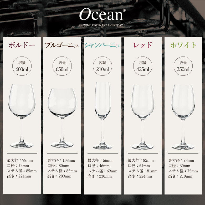【クーポン配布中】 選べる ワイングラス 6脚 24脚 セット オーシャン マディソン ホワイト 白 白ワイン用 赤 赤ワイン 赤ワイン用 シャンパン スパークリング ボルドー ブルゴーニュ ガラス製 ペア 食洗器対応 食洗OK 薄い ガラス クリアガラス 飲食店 使用 個人使用