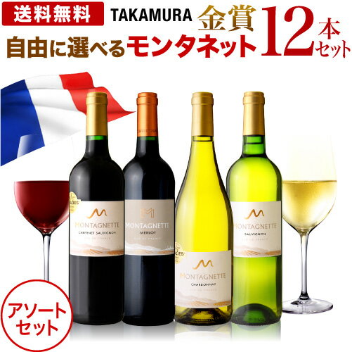 金賞ワインのギフト 【店内買い回り最大P10倍(エントリー要)】 送料無料 自由に選べる！ 金賞＆旨安 モンタネット 赤白 アソート 12本 ワイン セット (同梱不可) 飲み比べ デイリーワイン