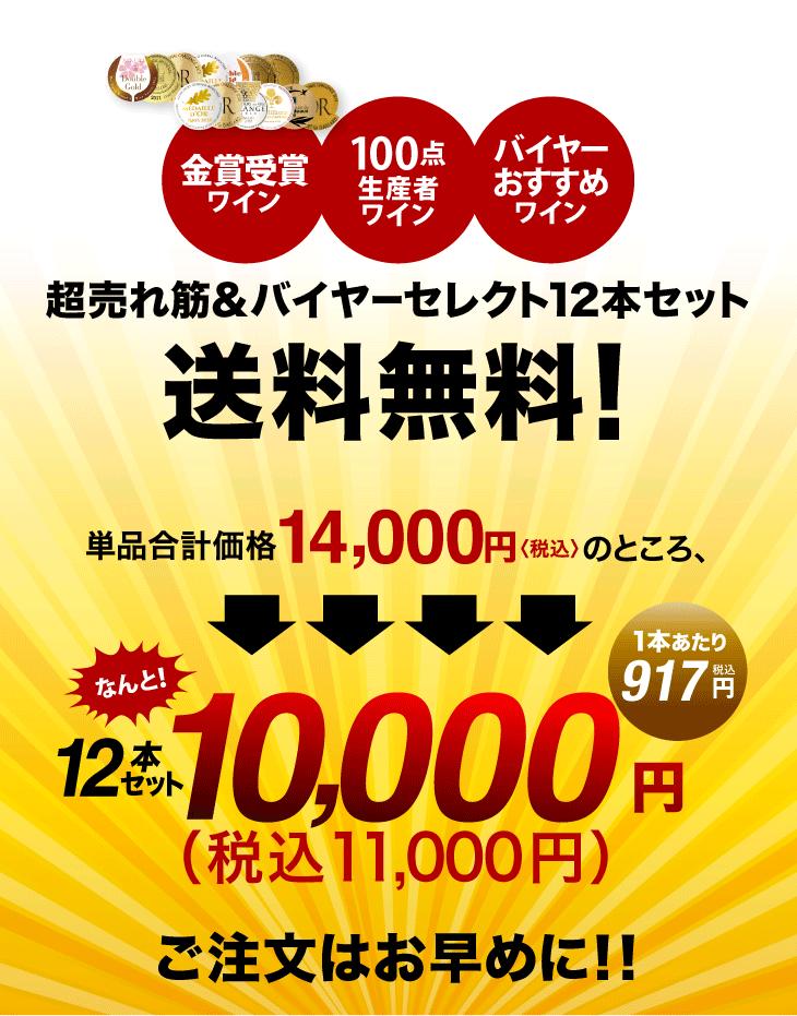 ワインセット 赤白 送料無料 第102弾 先鋭 12本 グレードアップを実現！コレを飲めばタカムラが分かる！！タカムラ売れ筋＆バイヤーセレクト （泡1 白2 赤9本セット）（同梱不可） [T]