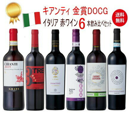 　イタリア DOCG！人気のイタリア赤6種飲み比べ！　モンテプルチアーノ 赤ワイン 6本セット 　　　ギフト 父の日 金賞 750ML おすすめ