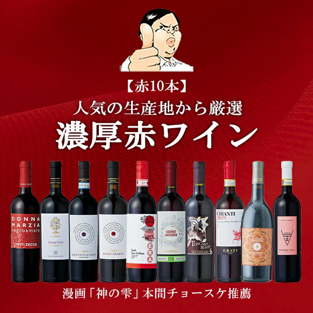 楽天イタリアワイン専門店wine-g【バローロプレゼントキャンペーン中】『神の雫』の本間チョースケ厳選【イタリア 赤ワイン 10本 セット】イタリア ワイン セット 飲み比べ ソムリエ 神の雫 フルボディ 濃厚 金賞ワイン DOCG イタリア ワインセット あす楽 イタリアワインの怪人 家飲み 春 夏 秋 冬 ギフト