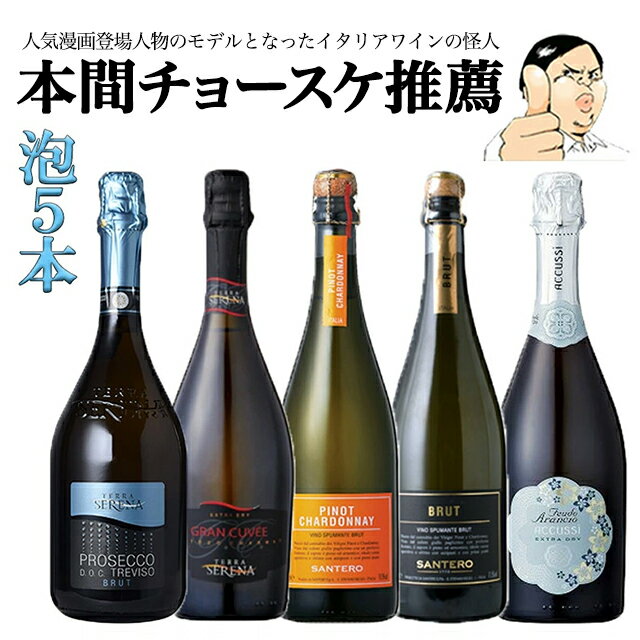 楽天イタリアワイン専門店wine-g【2セット同時購入で送料無料に】本間チョースケ厳選【スパークリングワイン5本セット】イタリア政府公認ソムリエと本間チョースケ推薦5本セット 人気ワイン スパークリングワイン 泡 辛口 金賞ワイン多数 EPA ワインセット