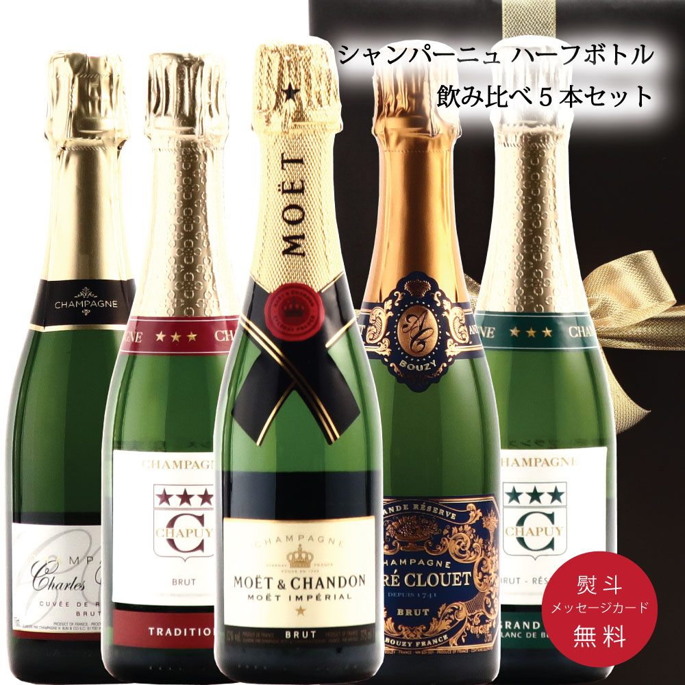 ＼15日限定ポイント10倍！！／ワイン お酒 プレゼント シャンパン シャンパーニュ ハーフボトル 375ml 飲み比べ フランスワイン 辛口 5本セット ギフトセット お誕生日 送料無料