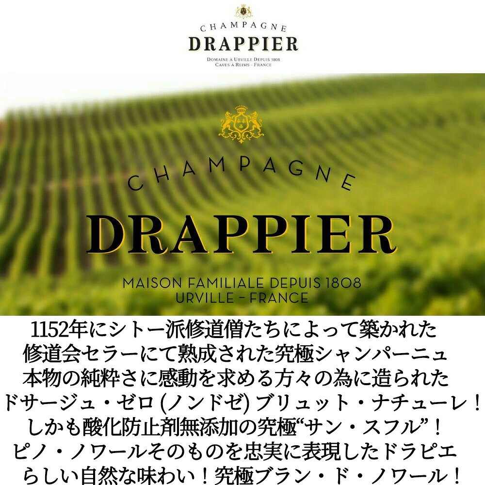 【エントリーでポイント10倍】ドラピエ シャンパーニュ ナチュール ゼロ ドサージュ サン スフル 酸化防止剤無添加 自然派 AOC (ブラン ド ノワール) 正規代理店輸入品DRAPPIER Champagne Brut Nature Pinot Noir Zero wineuki-10056792 うきうきワインの玉手箱 サンプル画像3