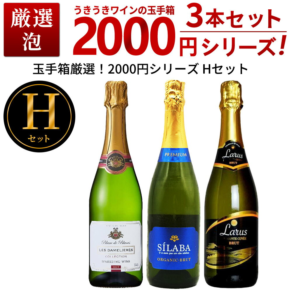 【よりどり4セットご購入で送料無料 A〜Jセット(全10種)】うきうきワインの玉手箱厳選！お値段以上の価値お約束！スタッフ厳選2000円シリーズワインセット(泡 3本)(Hセット) ワイン ワインセットのサムネイル