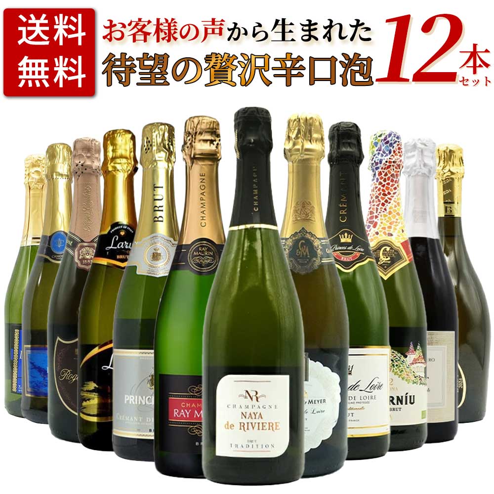 【送料無料】お客様のお声から生まれた待望の贅沢辛口スパークリングワイン12本セット (高級シャンパーニュ入り) ワインセット