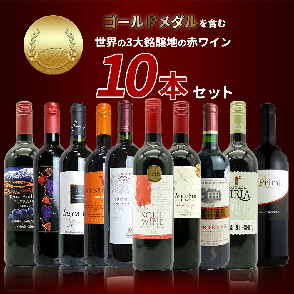 【送料無料】SOY 10年連続受賞店舗が厳選！日頃の感謝をこめて！金賞を含む世界の3大銘醸地の赤ワイン10本セット！ ワインセット wineuki-10028370 うきうきワインの玉手箱 サンプル画像2