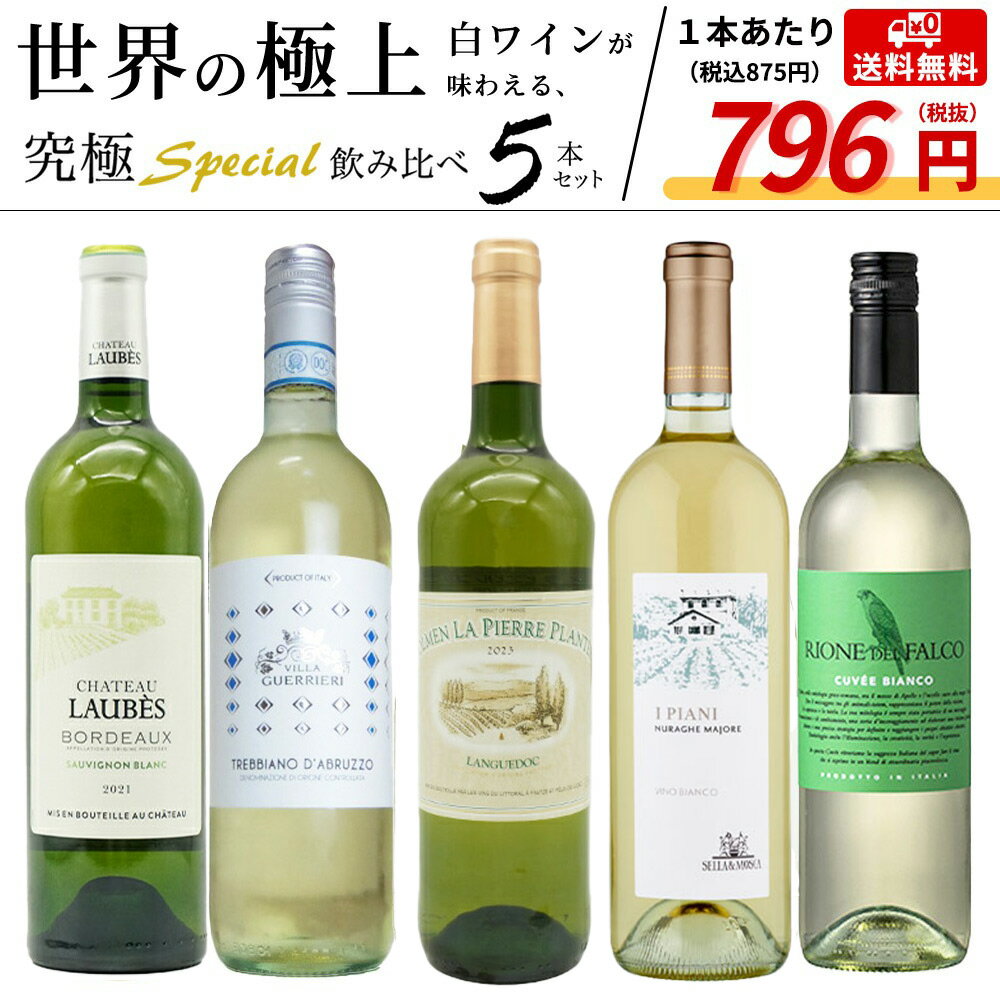 【送料無料】当店厳選！世界の白ワインが味わえる！超極上辛口白ワイン究極スペシャル飲み比べ5本セット