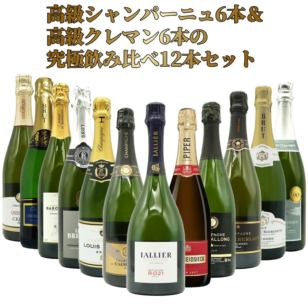 【送料無料】高級シャンパーニュ6本＆高級クレマン6本の究極飲み比べ12本セット(1本あたり驚愕2,498円(税抜)で味わえる！) ワインセット