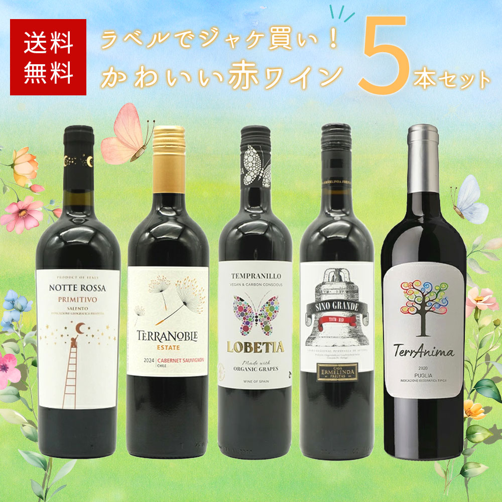 【送料無料】ラべルでジャケ買い！かわいい赤ワイン5本セット ワインセット wineuki-10056282 うきうきワインの玉手箱 サンプル画像2