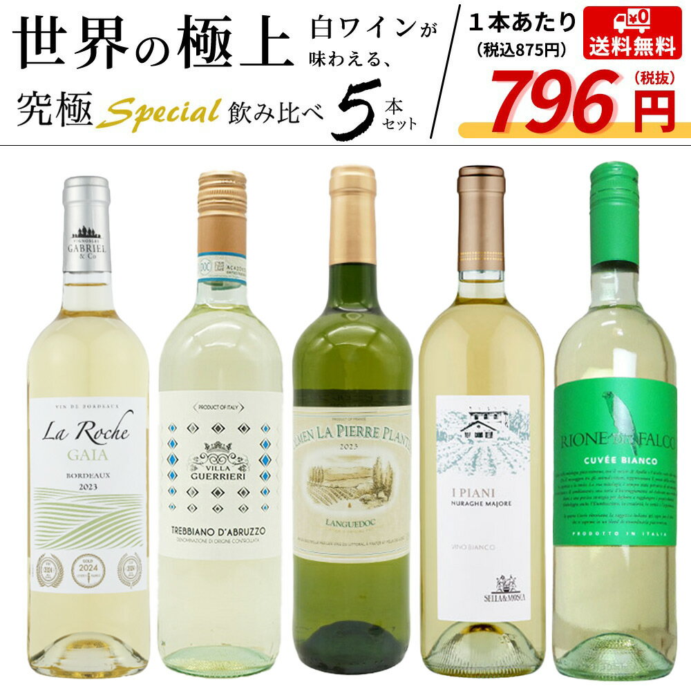 【送料無料】当店厳選！世界の白ワインが味わえる！超極上辛口白ワイン究極スペシャル飲み比べ5本セット