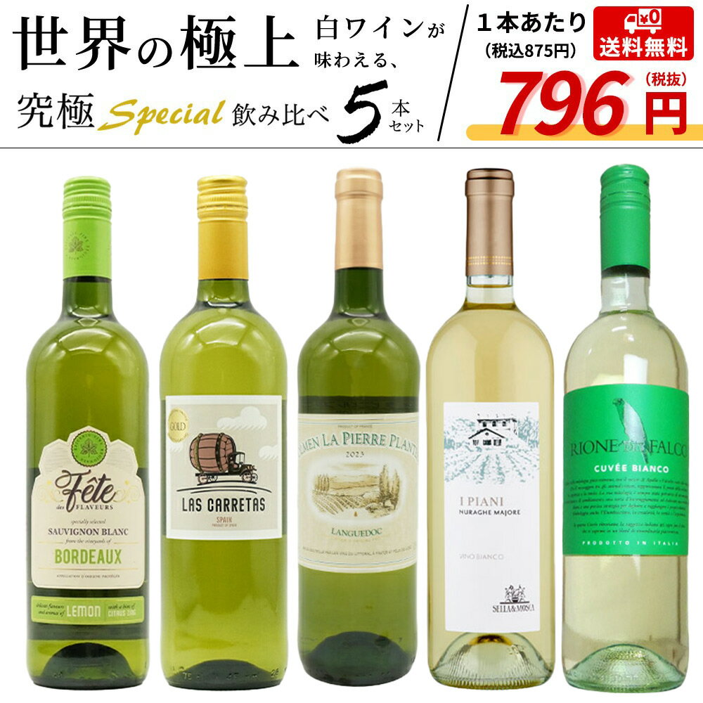 【送料無料】当店厳選！世界の白ワインが味わえる！超極上辛口白ワイン究極スペシャル飲み比べ5本セット
