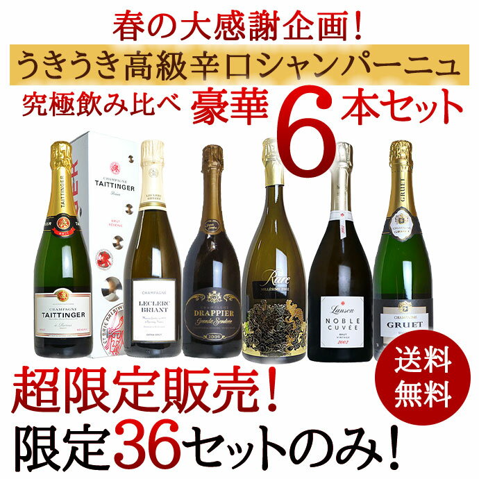 【送料無料】超限定販売 春の大感謝企画 うきうき高級辛口シャンパーニュ究極飲み比べ豪華6本セット【限定36セットのみ】