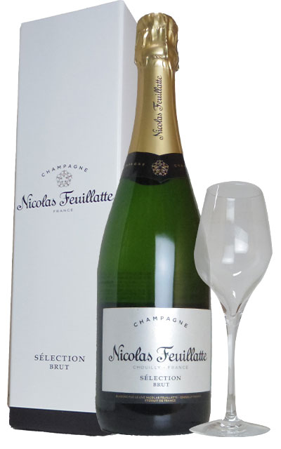 【6セット以上ご購入で送料 代引無料】【箱付き】ニコラ フィアット シャンパーニュ ブリュット ホワイトラベル 1本＆高級ロゴ入りシャンパングラス1脚付きスペシャルセット AOCシャンパーニュNicolas Feuillatte Champagne Brut White Label＆ Glass Special Set