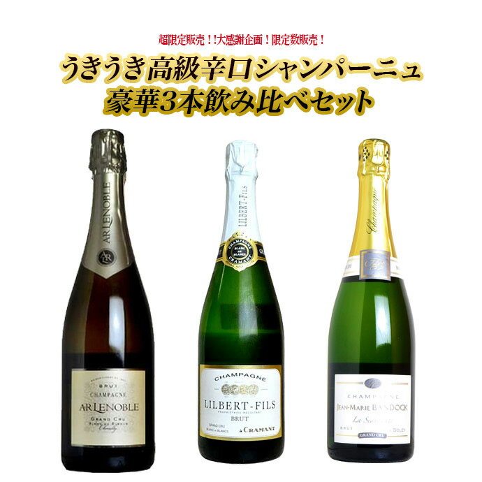 シャンパンセット 大感謝企画 うきうき高級シャンパーニュ 全て特級飲み比べ豪華3本セット 送料無料  ...