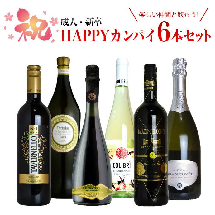 【祝】成人 新卒 お祝い HAPPY HAPPYカンパイ6本セット 楽しい仲間と飲もう！