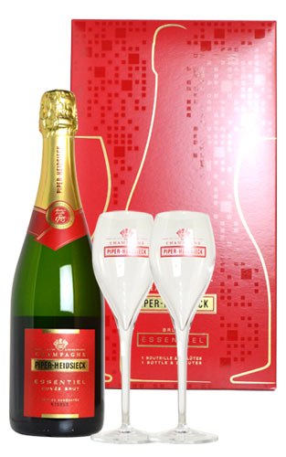 パイパー エドシック エッセンシエル キュヴェ ブリュットPiper Heidsieck Essentiel Cuvee Brut 2 Flute Glasses + DX Gift Box AOC Champagne
