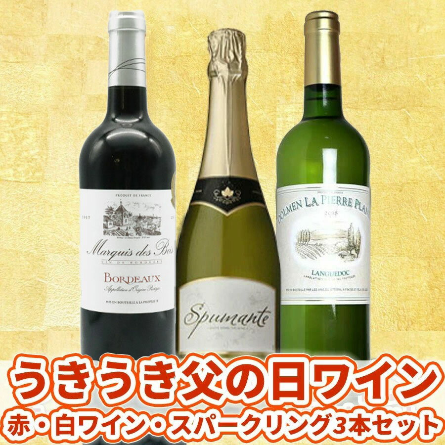 うきうきワインの玉手箱 父の日ワインセット 赤ワイン 白ワイン スパークリングワイン 3本セット 送料無料