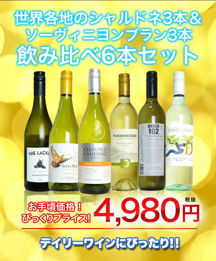 ワイン飲み比べセット 当店スタッフイチオシ！デイリーワインにぴったり！世界各地のシャルドネ3本＆ソーヴィニヨン ブラン3本飲み比べ6本セット ワインセット