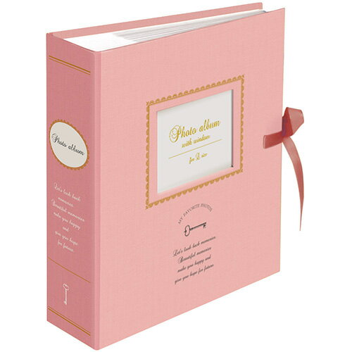 ナカバヤシ 窓・リボン付 ポケットアルバム L判2段200枚 アンティーク ピンク 1PLW-201-2-P 受発注商品