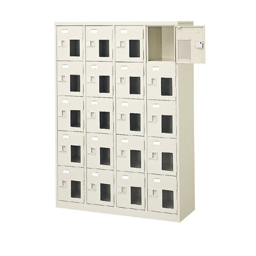 【業務用窓付き扉下駄箱 20人用 日本製】内寸高252mm 業務用下足箱 内寸高め 日本製 鍵無 4列5段 20人用 W1028 工場 BRI [3]