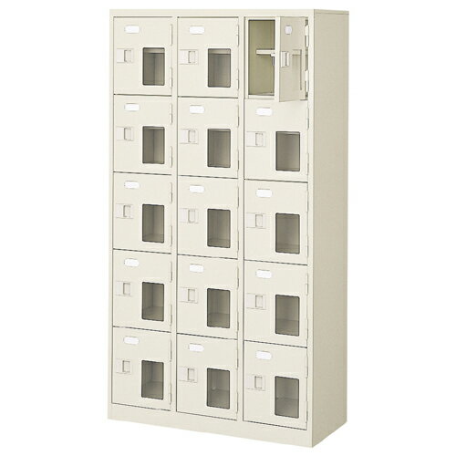<窓付扉シューズボックス 業務用 15人用 旅館 内科などに>日本製 玄関収納 鍵付 中棚付3列5段 15人用オフィス BRI [2]