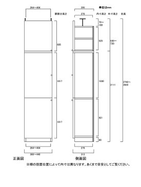耐震対策本棚 つっぱり隙間収納 ファイル本棚 G2 【オーダー本棚】ビデオ 参考書などの収納に 簡単リフォーム 天井ぴったり収納 高さ274.1〜283.1cm幅30〜44cm奥行31cm 標準棚板(厚さ1.7cm)