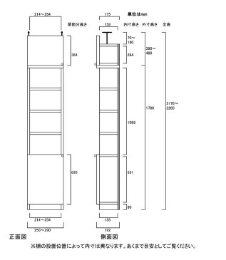 壁面利用書庫 扉付リビングすきま収納 薄型本棚 G2 【オーダー本棚】コミック 絵本などの収納に リフォーム材料 つっぱり書棚 高さ217〜226cm幅25〜29cm奥行19cm 標準棚板(厚さ1.7cm)