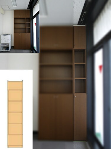 オフィス扉付つっぱり収納棚 スリム収納 高さ調整収納 M2 【オーダー本棚】文庫本 コミック収納に 扉付つっぱり収納棚 高さ241．1〜250．1cm幅30〜44cm奥行19cm 収納 幅 39 cm サイズ オーダー