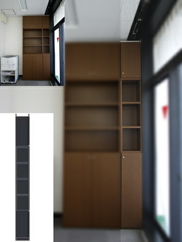 Rakuten - 施設扉付壁面すきま収納 スリム本棚 扉付き書庫 M2 【オーダー書庫】タオル CD収納に 扉付壁面すきま収納 高さ283．1〜292．1cm幅15〜24cm奥行19cm厚棚板(棚板厚2.5cm) 本棚 幅 16 cm 寸法 指定