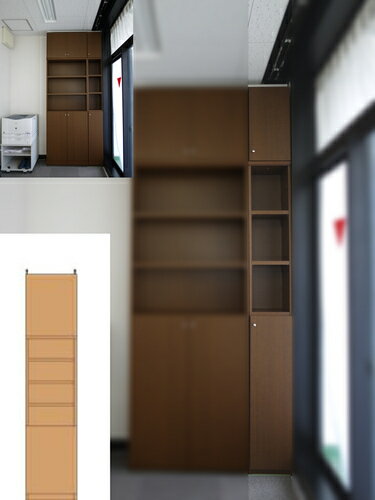 楽天eモノショップ業務用扉付すきま壁収納 薄型本棚 つっぱり書棚 M3 【オーダー本棚】書籍 雑貨収納に 扉付すきま壁収納 奥行19cm高さ250〜259cm幅30〜44cm タフ棚板（厚さ2.5cm） 扉付すきま壁収納 収納 幅 44 cm サイズ オーダー