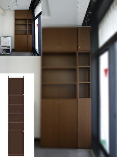 楽天eモノショップ応接室扉付つっぱり収納棚 薄型本棚 つっぱり書庫 M3 【オーダー収納】書籍 雑貨収納に 扉付つっぱり収納棚 奥行19cm高さ274〜283cm幅30〜44cm 標準棚板（厚さ1.7cm） 扉付つっぱり収納棚 本棚 幅 30 cm 寸法 指定