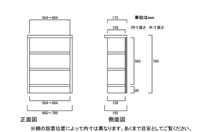 カウンター下収納 高さ70cm幅60〜70cm奥行19cm厚棚板（棚板厚み2.5cm）コミック収...