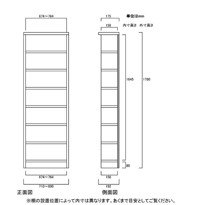 オーダー書庫 高さ178cm幅71〜80cm奥行19cm厚棚板(棚板厚み2.5cm)百科事典ボード ダイニング収納 幅を1cm単位でご指定 厚棚板ラック オーダー書庫 本棚 幅 73 cm 寸法 指定 [2]