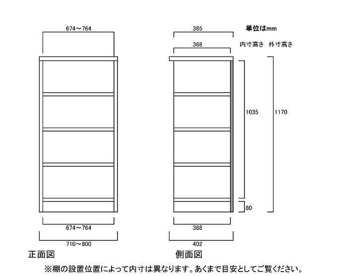 A4ファイル書庫 高さ117cm幅71〜80cm奥行40cm厚棚板(棚板厚み2.5cm)付録ラック 事務所棚 幅1cm単位でオーダー 厚棚板ボード A4ファイル書庫 整理棚 幅 77 cm 横幅 注文 [2]
